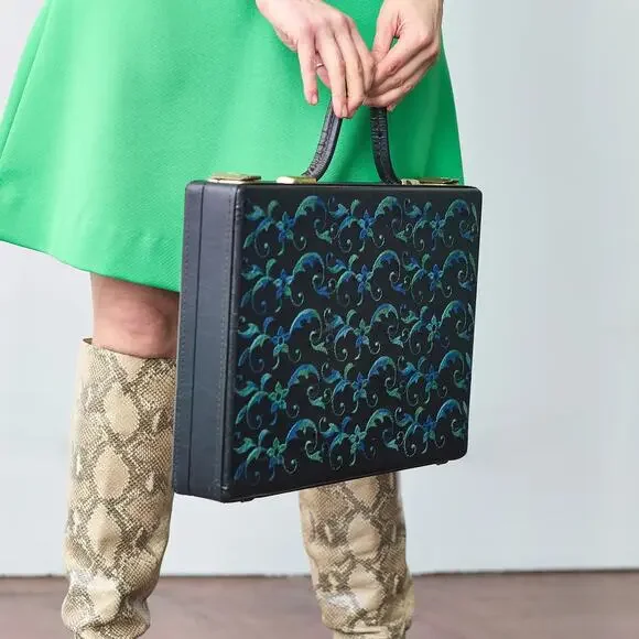 1960s Vinyl Briefcase w/ Intricate Embroidery